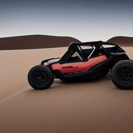 Prompt: tesla dune buggy, all terrain tires, plain interior detailing