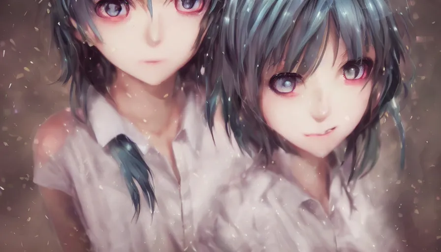 Image similar to cute anime girl by wlop, detailed eyes, heterochromia, bright eyes, full body shot, happy expression, short minidress, light clothing, light rain, hyper real, detailed digital art, hatsune miku, photorealistic