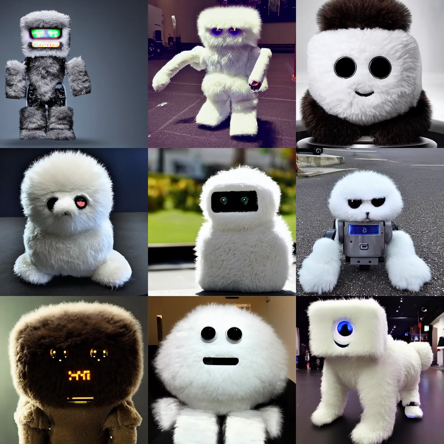 Prompt: <picture quality=4k-ultra-hd mode='attention grabbing'>Adorable fluffy robot so high he looks like [10] Guy</picture>