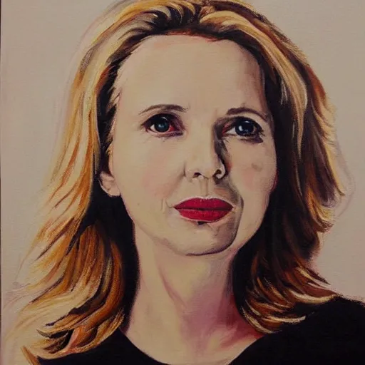 Prompt: a painting of julie delpy