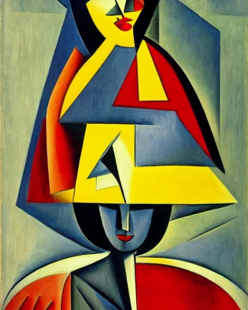 Prompt: a painting of a woman with a yellow hat, a cubist painting by andre lhote, behance, orphism, picasso, cubism, constructivism