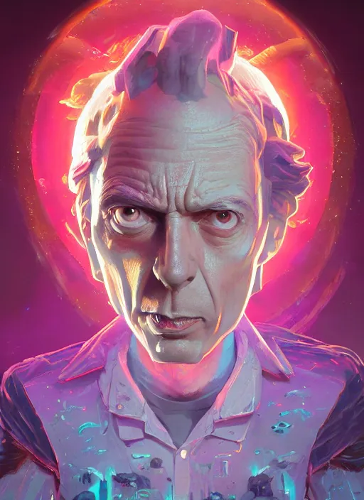 Image similar to fantasy portrait of rick from rick & morty, intricate abstract. intricate artwork, by greg rutkowski, wlop, beeple, dan mumford. concept art, octane render, trending on artstation, greg rutkowski very coherent symmetrical artwork. cinematic, key art, hyper realism, high detail, octane render, 8 k, iridescent accents