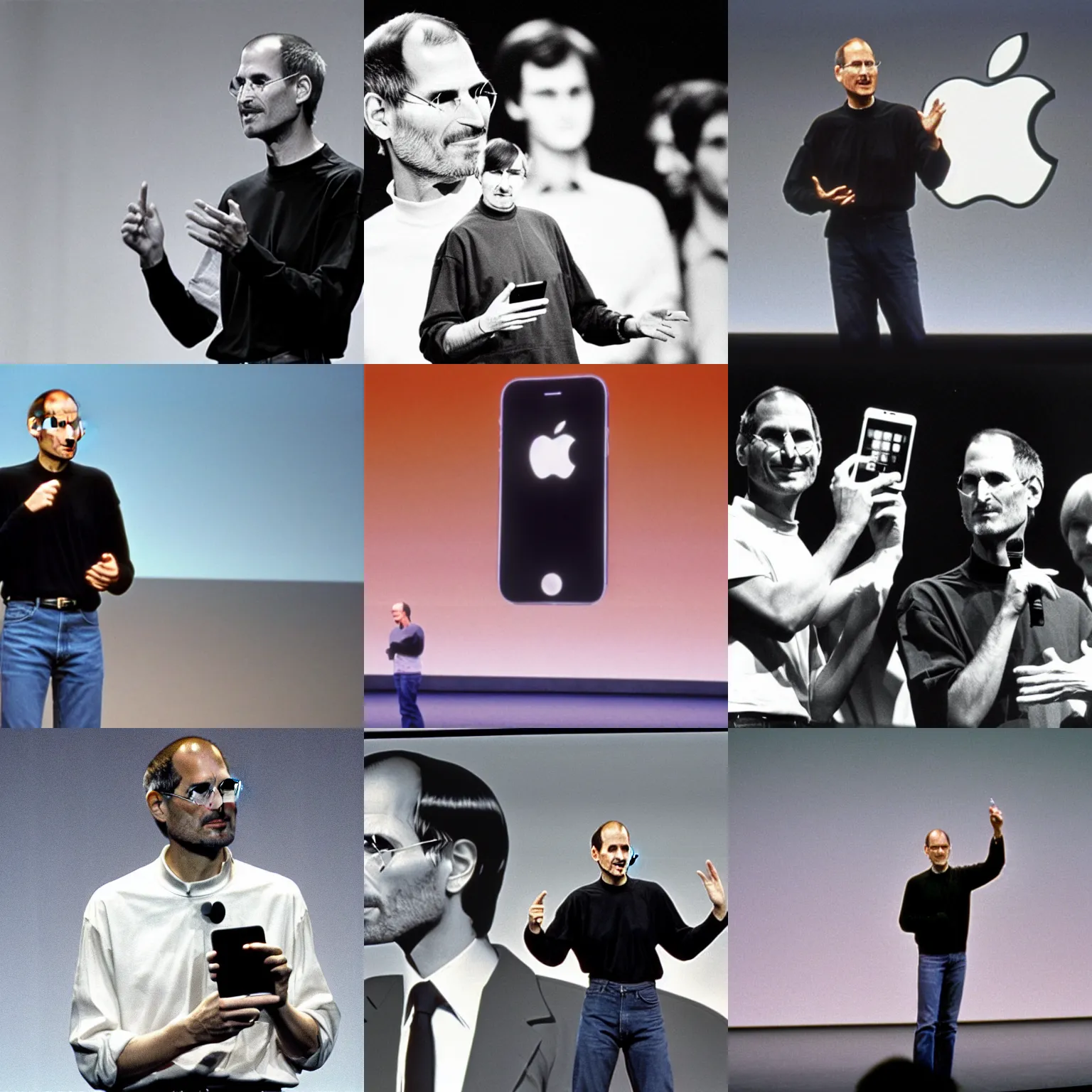 Prompt: steve jobs introducing a brand new apple product, on stage, 1 9 8 3