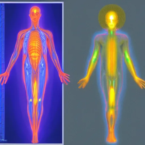 Prompt: human vascular light body ascending from 3rd dimension to 4th and 5th dimensions