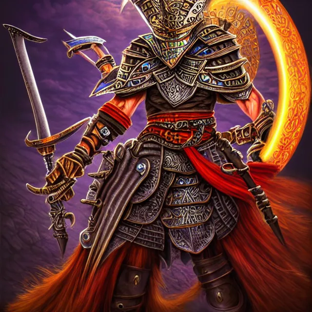Image similar to magicpunk warrior, highly detailed, 4 k, hdr, smooth, sharp focus, high resolution, award - winning photo, illustrated by anne stokes, photorealistic