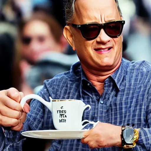 Image similar to tom hanks sipping on tea