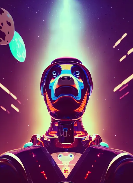 Prompt: retrofuturistic portrait cow humanoid, space graphics art in background, close up, wlop, dan mumford, artgerm, liam brazier, peter mohrbacher, 8 k, raw, featured in artstation, octane render, cinematic, elegant, intricate, 8 k