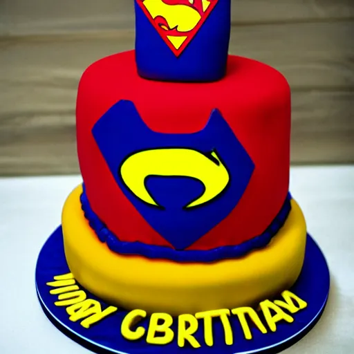 Prompt: cheap superhero birthday cake, kodak film,