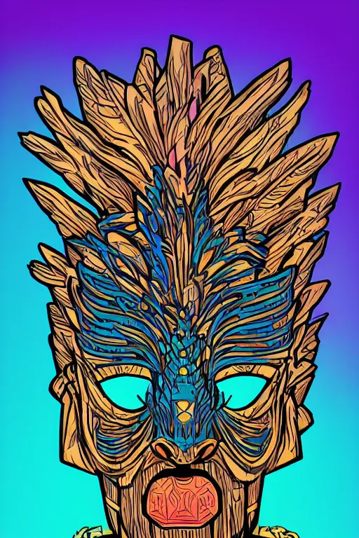 Image similar to totem animal mask tribal feather gemstone plant wood rock shaman vodoo video game vector cutout illustration vivid color borderlands comics by josan gonzales and dan mumford radiating a glowing aura