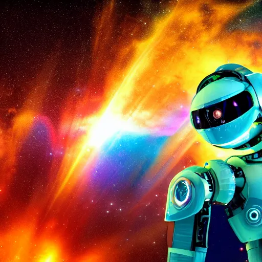 Image similar to fantastical colorful photo of an ai intelligence bot in space, 4k