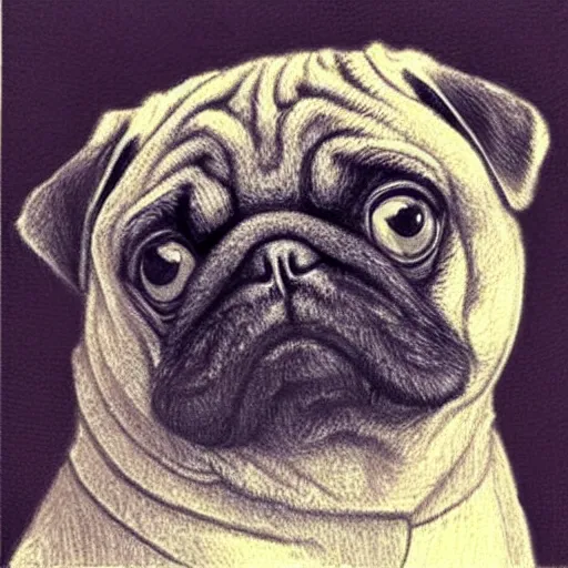 Image similar to pencil art, golden - ratio, spirals, highly detailed, astronaut pug in outer space painted by davinci.