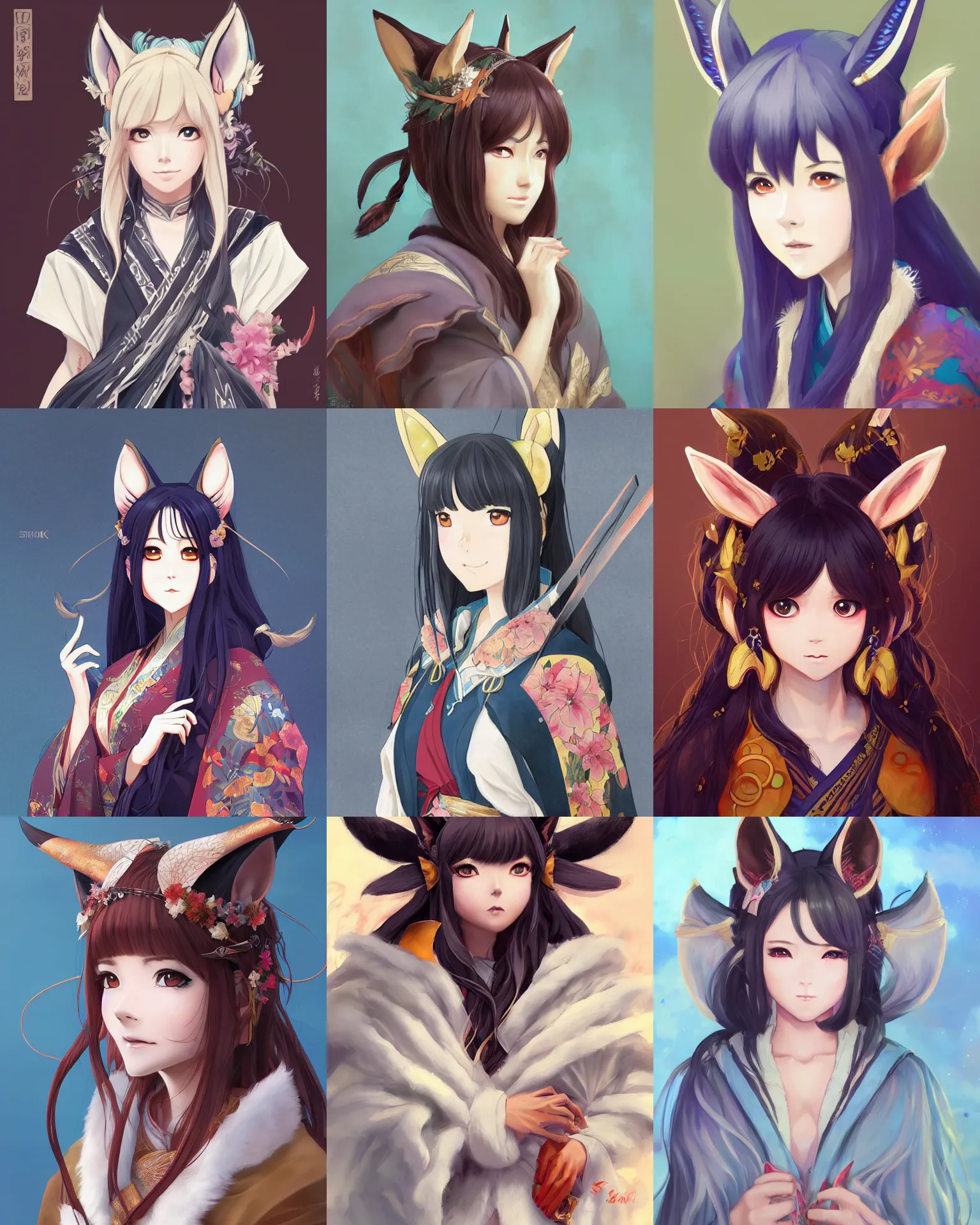Prompt: A professional anime portrait of Ssunbiki as a beautiful woman with fox ears wearing a kimono from Skyrim, by Stanley Artgerm Lau, WLOP, Rossdraws, James Jean, Andrei Riabovitchev, Marc Simonetti, and Sakimichan, trending on artstation