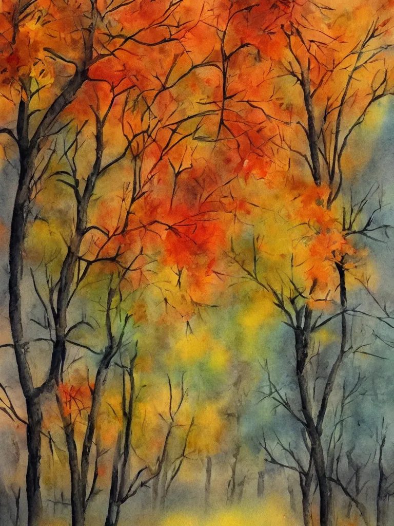 Image similar to autumn watercolor by arti chauhan trending on artstation