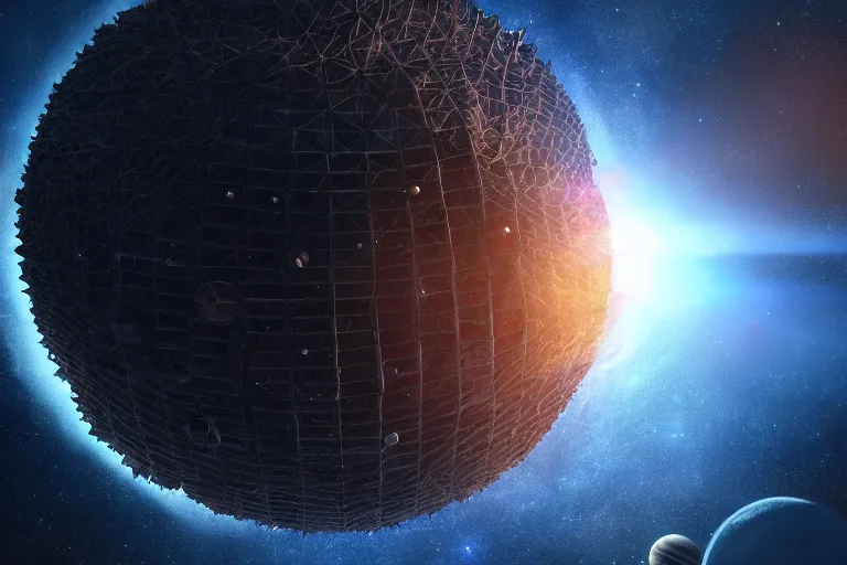 Image similar to A very highly detailed dyson sphere next to the planet Earth, on deep space, concept art by, sci-fi highly detailed, digital concept art, Dimensional nebulas natural light, sharp focus, realistic concept art rendered in Octane Render, From the distance