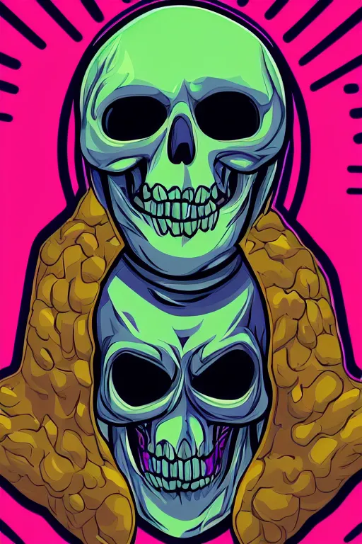 Image similar to A portrait of a skeletor that is a thug, sticker, colorful, illustration, highly detailed, smooth and clean vector curves, no jagged lines, vector art, smooth