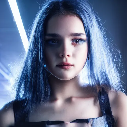 Image similar to a beautiful young woman, cyberpunk, cinematic, studio lighting, 8 k, highly detailed, rule of thirds