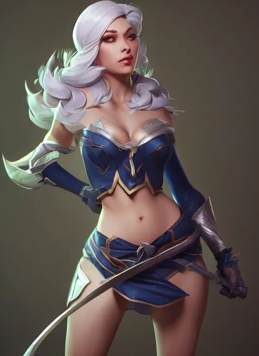 Image similar to ashe, from league of legends, holding silver bow, hyper detailed, digital art, trending in artstation, cinematic lighting, studio quality, smooth render, unreal engine 5 rendered, octane rendered, art style by klimt and nixeu and ian sprigger and wlop and krenz cushart