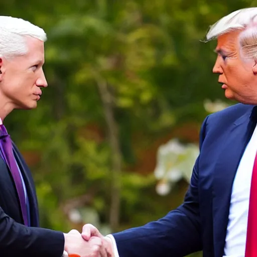 Image similar to anderson cooper and donald trump shaking hands