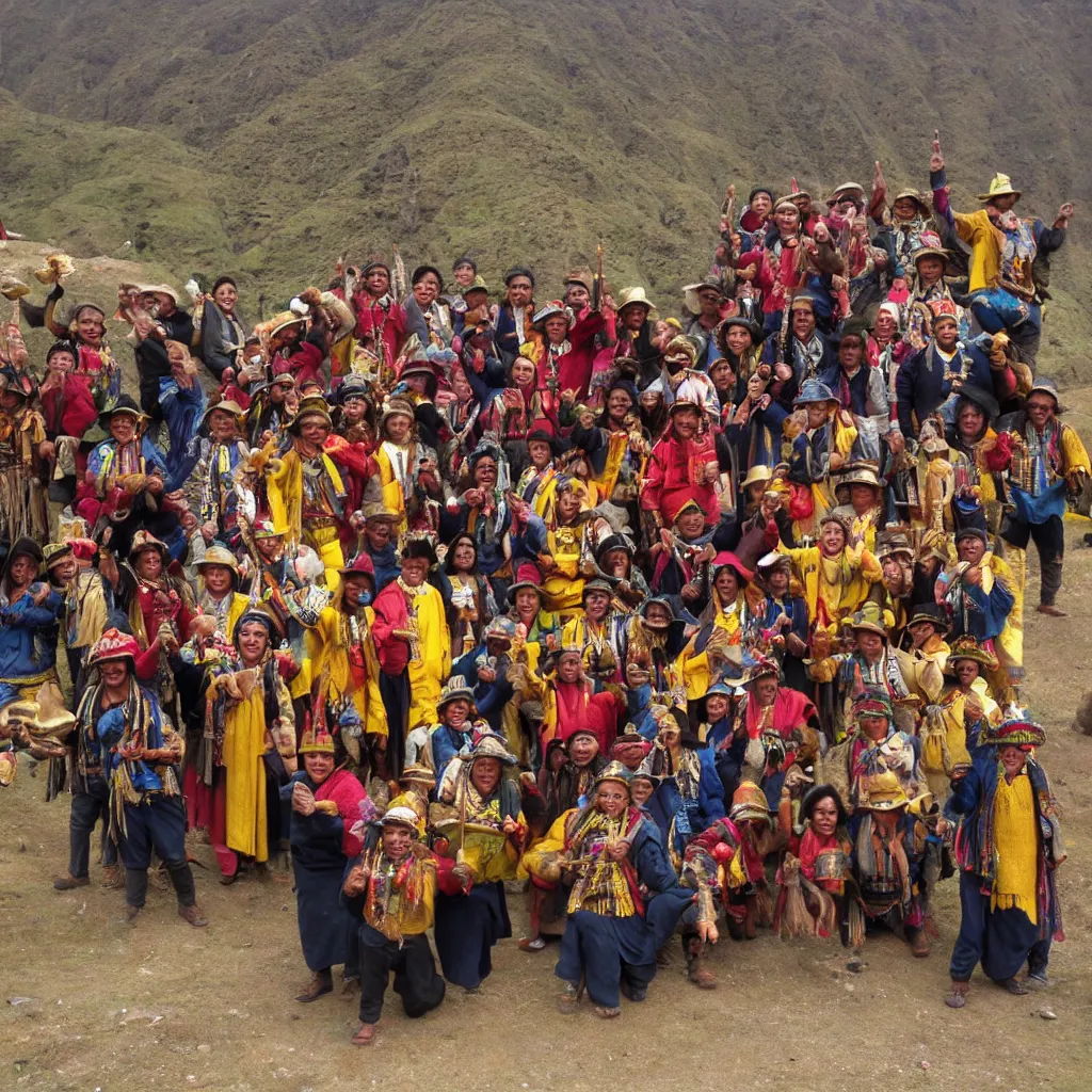 Prompt: happy inca people with all their gold