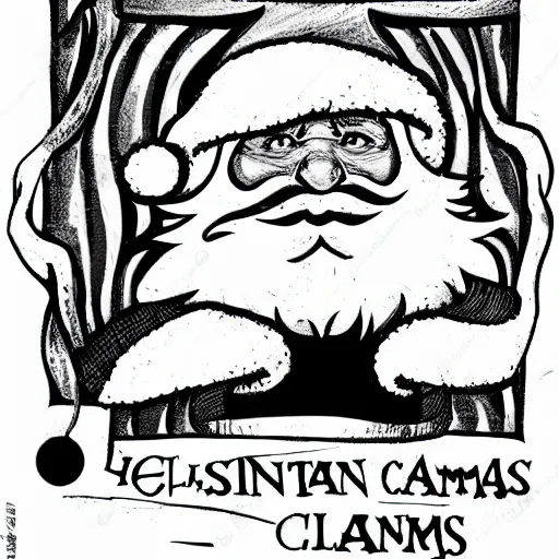 Image similar to evil santa claus, black and white illustration