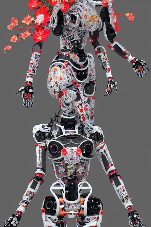 Image similar to full body portrait of a generative design exoskeleton Japanese robot geisha with kanji tattoos and decals wearing a digital pixelated kimono, intricate design, photorealistic, octane render, raytraced, ultra fine detailed, character design, trending on artstation