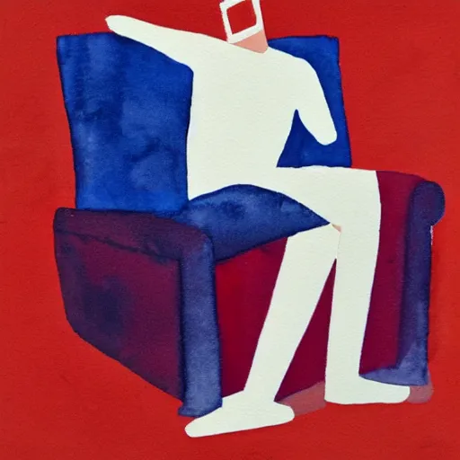 Prompt: a minimalist painting of a charming man reclined on a sofa. 1991. Watercolor and Acrylic on Paper