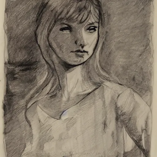 Image similar to ink drawing what portrait of a lady 1 8 years old, with lunch