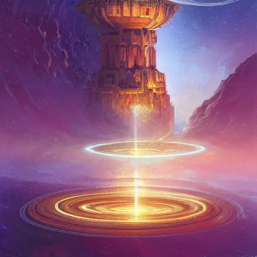 Prompt: an infinitely recursive self-generating tower-labyrinth bursts through the planets of the Sol system consuming them for raw matter, trending on artstation, by Ross tran, by Jesper ejsing, by Thomas Cole #epic #conceptart | mayan-greek architecture, magical portal between sci-fi and fantasy realms, highly-detailed vibrant illustration, vraytracing