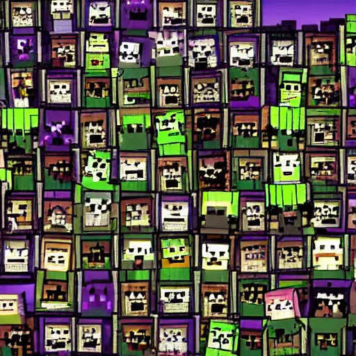 Image similar to an audience of minecraft zombies, photograph