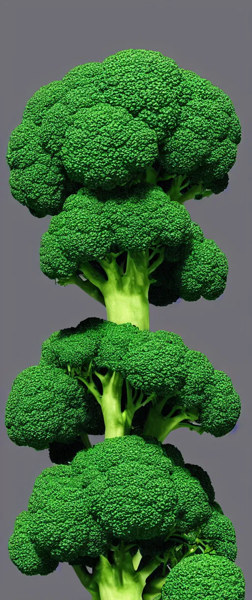 Image similar to a multiverse where we can see the multiple choices represented in a broccoli shaped selection tree. 8k holographic. Hdri. Rainbow colors. Black background. Rendered in Octane