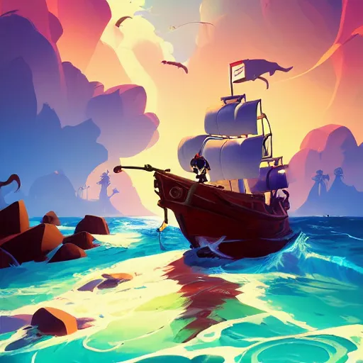 Image similar to painting treasure on sea of thieves game smooth median photoshop filter cutout vector, behance hd by jesper ejsing, by rhads, makoto shinkai and lois van baarle, ilya kuvshinov, rossdraws global illumination