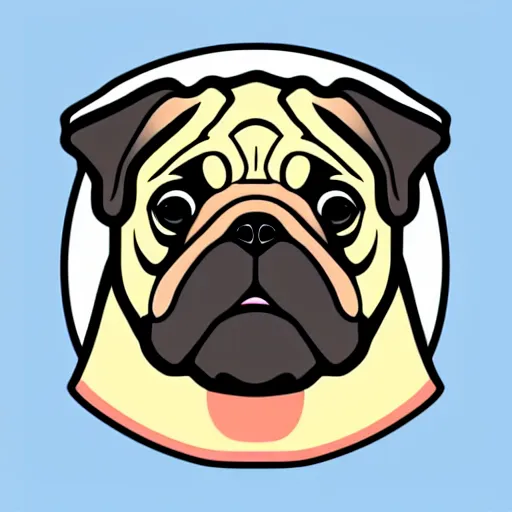 Prompt: portrait of hipster pug, sticker, highly detailed, colorful, illustration, smooth and clean vector curves, no jagged lines