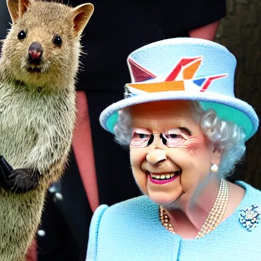 Image similar to Queen Elizabeth II selfie with a quokka