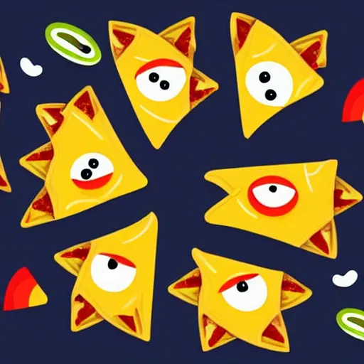 Prompt: cute adobe illustration nachos with cheese and jalapeno illustrations, white background, drawing, cartoon,