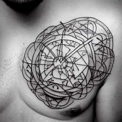 Image similar to cabalistic diagram tattooed on a chest