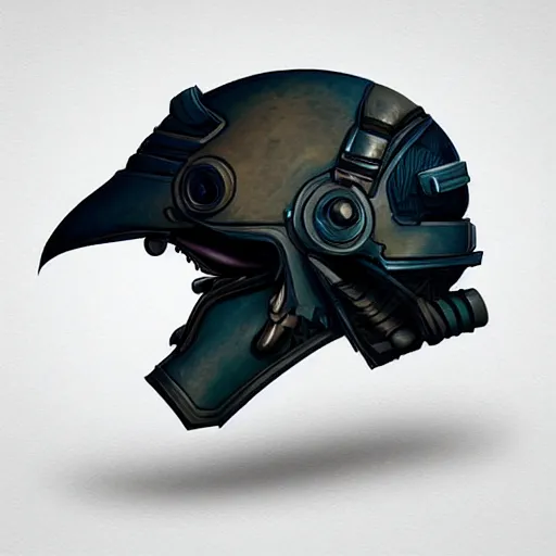 Prompt: cyberpunk helmet in the shape of a bird, concept art, artstation, high details, stickers