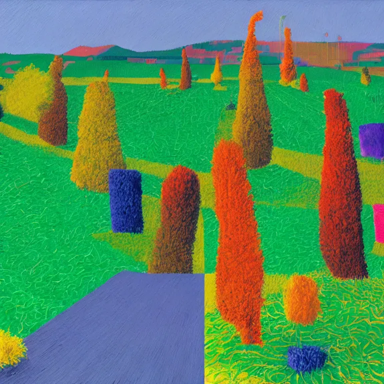 Image similar to dreaming from a new economy and a new financial system for high precision farming, painted by David Hockney, airbrush