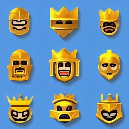 Image similar to gaming emoji concept gold armor crown style of emoji, vector art, white background, no watermark white background