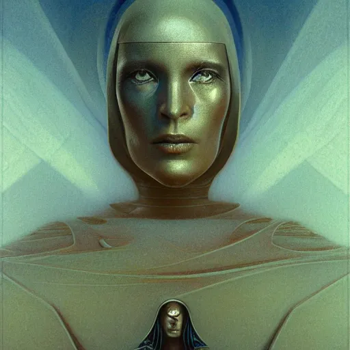 Prompt: sci - fi portrait of bene gesserit order sister by jean delville and beksinski and dore, intricate, hyperealistic, photoreal, 8 k resolution, david lynch movie