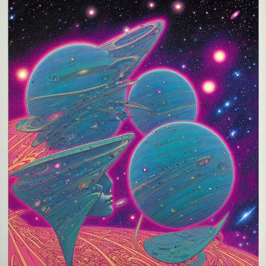 Image similar to ( ( ( ( beautiful edge of the galaxy, with decorative frame design ) ) ) ) by mœbius!!!!!!!!!!!!!!!!!!!!!!!!!!!, overdetailed art, colorful, artistic record jacket design