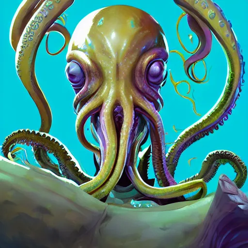 Image similar to Portrait of an Ilithid from dungeons and dragons, a creature with octopus face with tentacles instead of beard, mattepainting concept Blizzard pixar maya engine on stylized background splash comics global illumination lighting artstation lois van baarle, ilya kuvshinov, rossdraws