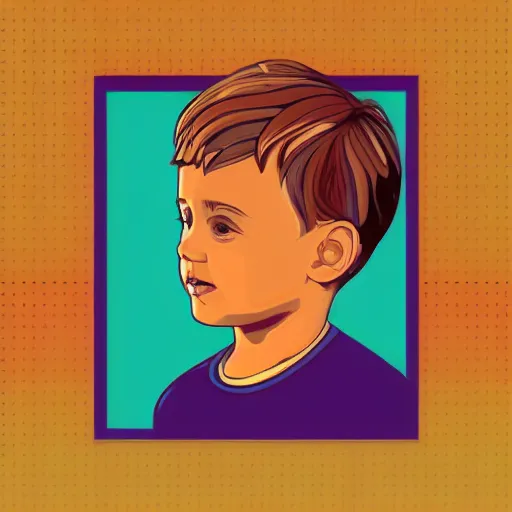 Prompt: a portrait of little boy in retro colors, synthwave style, 2 d digital vector art