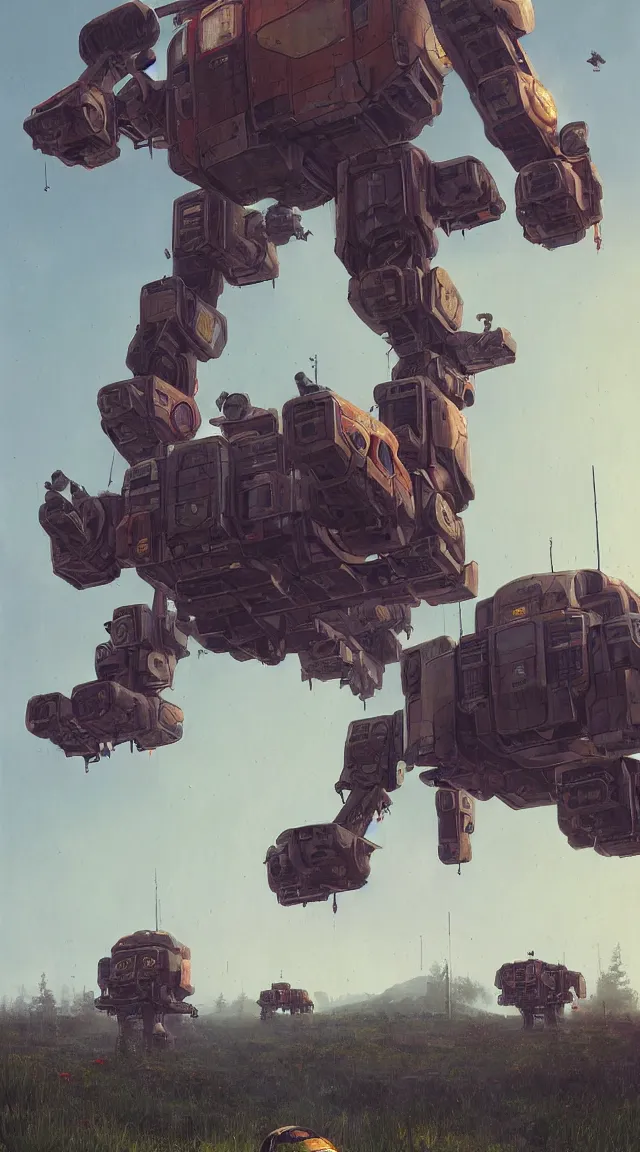 Image similar to atlas mech of mechwarrior by Simon Stålenhag, photorealistic