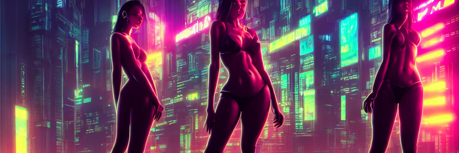 Image similar to backlit photography of a female humanoid in a cyberpunk cityscape, half body cropping, elegant glamor pose, accurate anatomy, cyber led neon lighting, bokeh, rule of thirds, hyper photorealistic, crispy quality, digital photography, art by pascal blanche, art by artgerm, art by greg rutkowski,