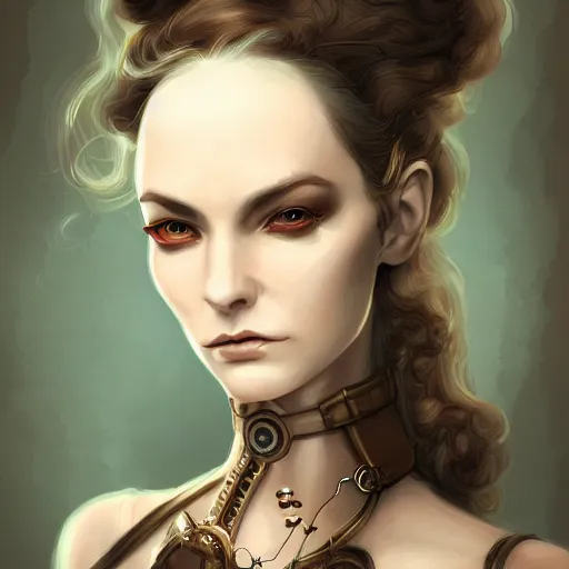 Prompt: character concept portrait of a woman with pale face, steampunk, intricate, elegant, digital painting, concept art, smooth, focus,