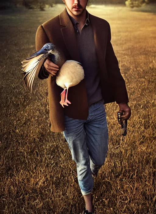 Image similar to ryan gosling fused with a goose, natural light, bloom, detailed face, magazine, press, photo, steve mccurry, david lazar, canon, nikon, focus