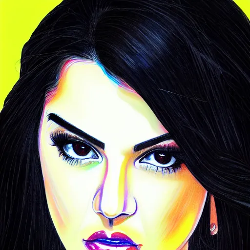 Image similar to searching look in her eyes young Maite Perroni close-up portrait looking straight on, complex artistic color pencil sketch illustration, full detail, gentle shadowing, fully immersive reflections and particle effects, chromatic aberration.