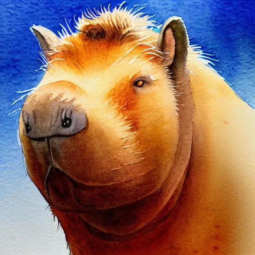 Prompt: a beautiful watercolor painting of an enormous capybara, by Antonio Guidotti, ghibli studio, detailed, matte art, trending on artstation,