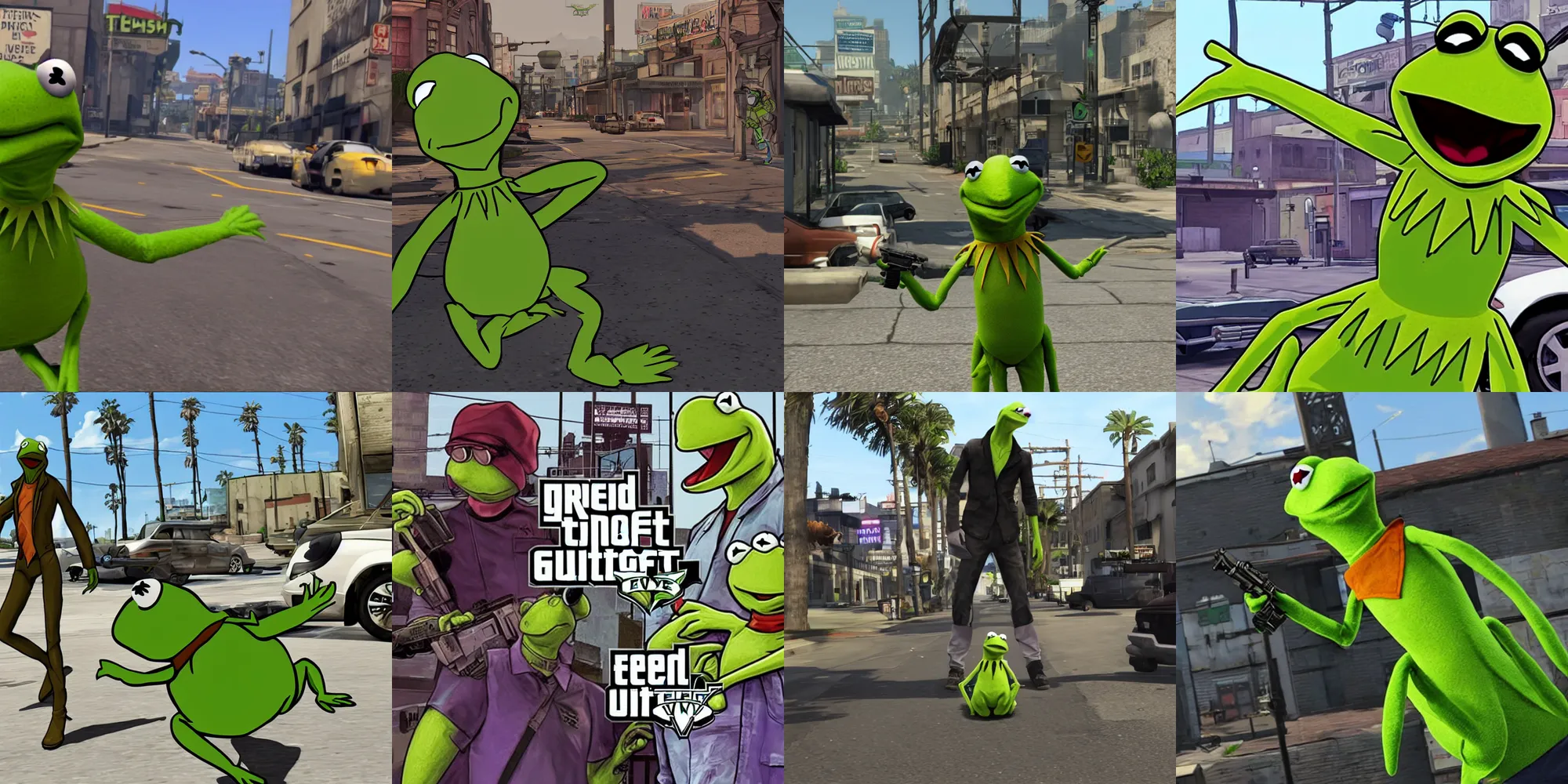 Prompt: kermit the frag as a grand theft auto character