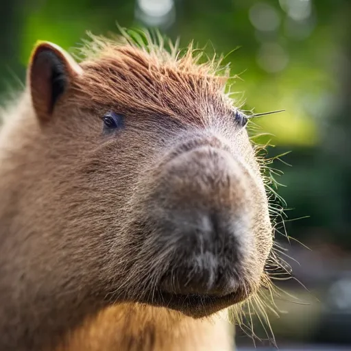 Image similar to capybara head, a man wearing a suit capybara head (smoking cigar)